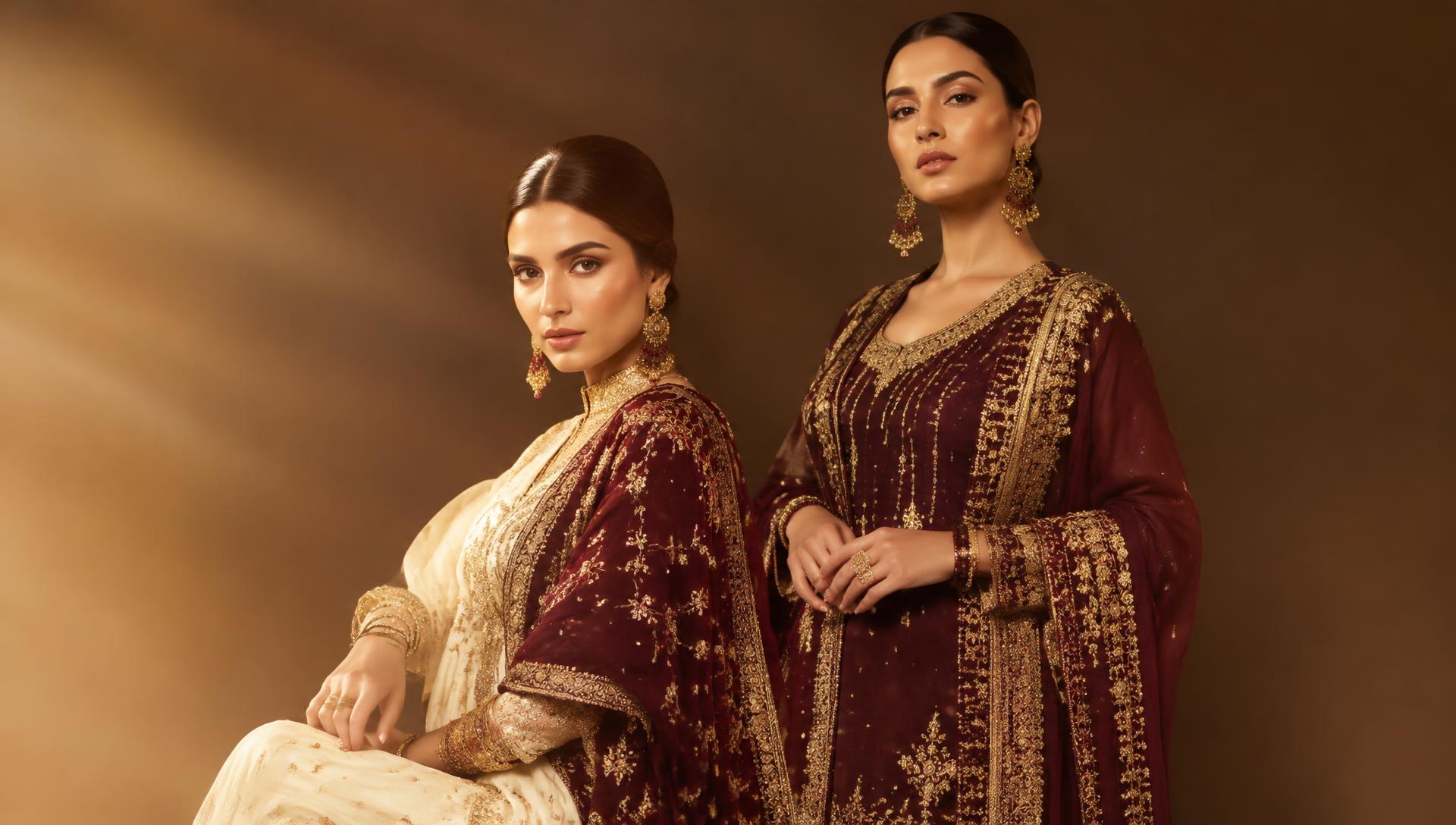 Models in embroidered traditional garments