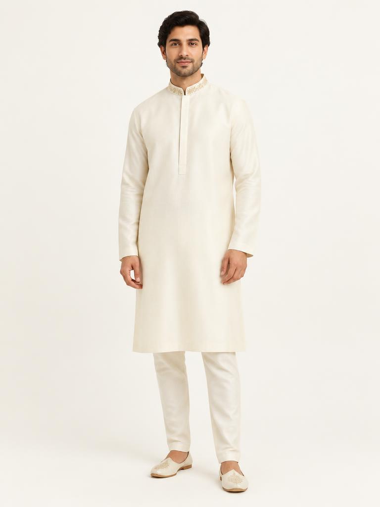 Ivory Mandarin Collar Kurta Set